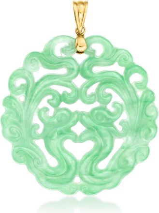 Ross-Simons Carved Jade Phoenix Pendant With 14kt Yellow Gold