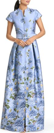 Sachin & Babi Marta Belted Mikado Gown in Twilight Peony Degrade at Nordstrom, Size 14