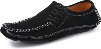 Generic Mens Loafers Cowhide Suede Vamp Stitching Details Round Toe Resistant Comfortable Lightweight Anti-Slip Party Slip On(Black,9.5 UK)