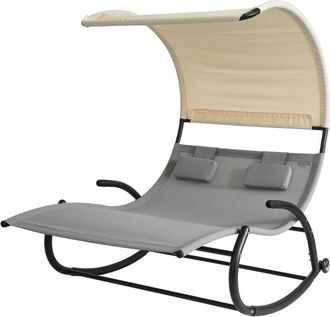 SoBuy Sdraio Dondolo da Giardino 2 Posti con 2 Cuscini e Tettuccio Portata Fino a 300 kg L123P190A38 cm Grigio OGS50-HG - Sobuy