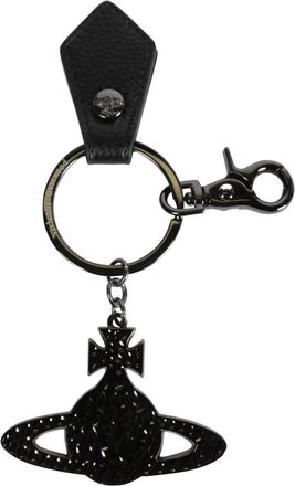 Vivienne Westwood Accessoires, unisex, Zwart, ONE Size, Leer, Gehamerde Orb Sleutelhanger