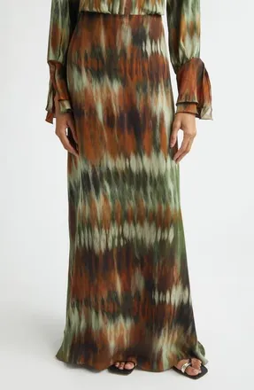 Johanna Ortiz New Intermingled Ideas Silk Georgette Maxi Skirt in Pine Green /Chocolate at Nordstrom, Size 6