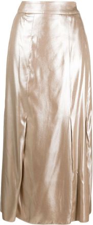 PESERICO laminated-twill midi skirt - women - Viscose/Acetate/Cupro - 46 - Neutrals