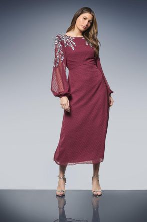 Wallis Womens Occasion Dobby Embellished Cowl Midi Dress - Burgundy - Size 18 UK