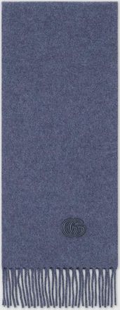 Gucci Cashmere Scarf With Patch, Blue, Cashmere