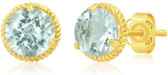 MAX + STONE 14k Yellow or White Gold 6mm Roped Halo Gemstone Round Stud Earrings