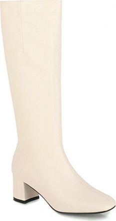 Generic Womens Square - Toe Knee - High Riding Boots with Chunky Heel and Side Zipper,for Autumn and Winter,Beige,12 UK