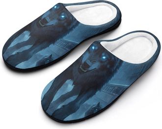 Generic Wolves London Street Mens House Slippers Memory Foam Washable Cotton Slip on Home Shoes