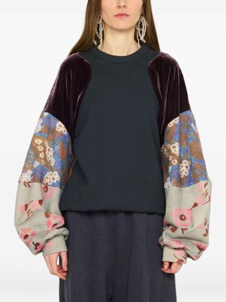 Anntian velvet-paneled floral-print sweatshirt - Black