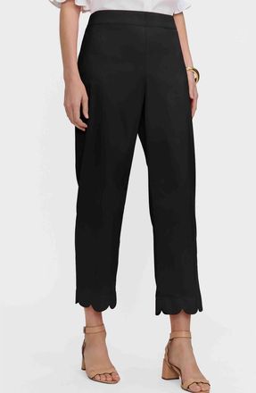 Foxcroft Elaine Scallop Hem Cotton Blend Crop Pants in Black at Nordstrom, Size Large
