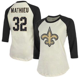 Majestic Threads Womens Majestic Threads Tyrann Mathieu Cream/Black New Orleans Saints Name & Number Raglan 3/4 Sleeve T-Shirt at Nordstrom, Size X-Large