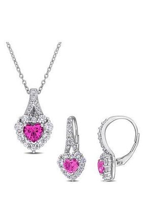 Delmar Lab Grown Pink & White Sapphire Earrings & Necklace Set at Nordstrom Rack