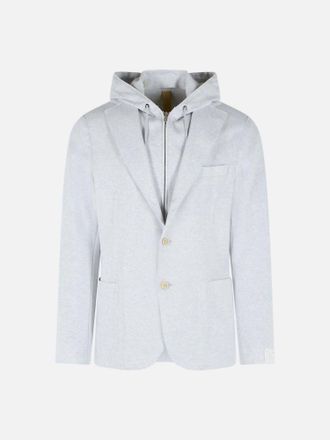Eleventy Mens Cotton Blend Sport Coat With Removable Hoodie Insert In Light Melange