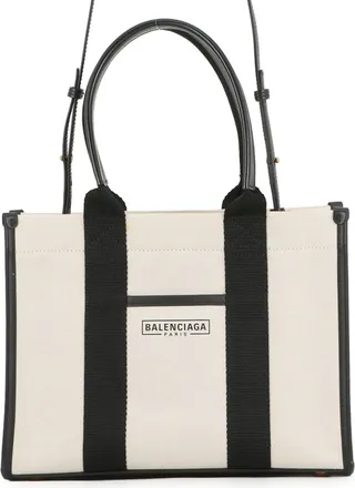 Balenciaga Black White Canvas Leather Handbag Tote Bag (Pre-Owned)