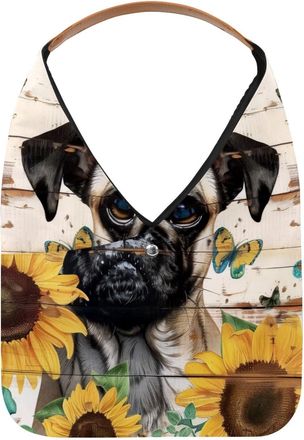 Generic Sunflower Dog Butterfly Wooden Board Reusable Lightweight Grocery Bags - Foldable Into Compact Pouch, Washable & Sturdy, Multipurpose for Shopping and