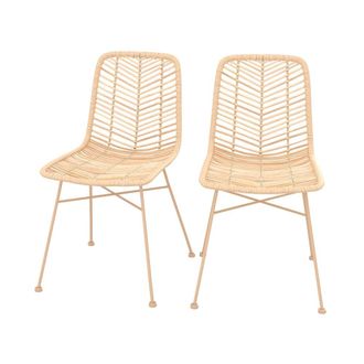 Rendez-Vous D&eacute;co Set de 2 sillas en rat&aacute;n natural con patas beige