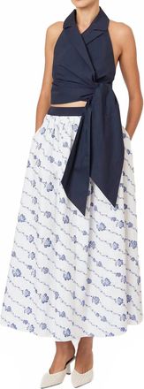 Rosie Assoulin Easy Does It Winding Vines Embroidery Skirt In Blue/white