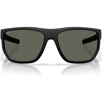 Costa Santiago 63mm Oversize Polarized Rectangular Sunglasses in Netplus Black /Gray 580G at Nordstrom