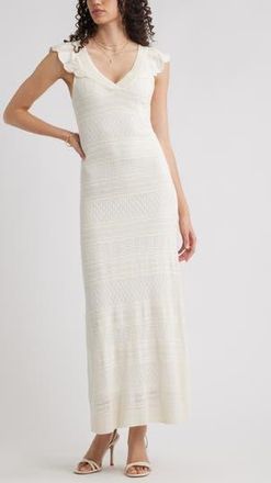 Chelsea28 Pointelle Flutter Maxi Sweater Dress in Ivory Pristine at Nordstrom Rack, Size Xx-Large