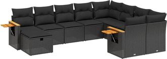vidaXL Vidaxl - Set De Sof&aacute;s De Jard&iacute;n 10 Pzas Cojines Rat&aacute;n Sint&eacute;tico Negro