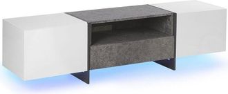 Beliani Beliani - Soporte Para Tv Chapado Efecto Hormig&oacute;n En Blanco Con Luz Led Estante De Almacenamiento Cajoneras Russel