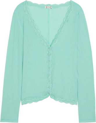 Free People Big Love Lace-trim Knit Cardigan - Light Blue - L (UK16-UK18 / L)