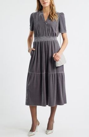Caslon Short Sleeve Velour Midi Dress in Grey Mountain at Nordstrom Rack, Size Xx-Small