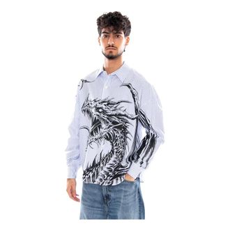 Dolly Noire La Shard Dragon Long Sleeves Shirt - Heren - Casual Overhemden - Blauw - XL - Katoen - Overhemden