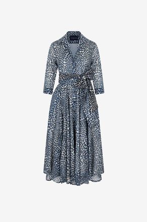 Samantha Sung Ausgestelltes Woll-Gaze-Midihemdkleid Aster Heart Wave