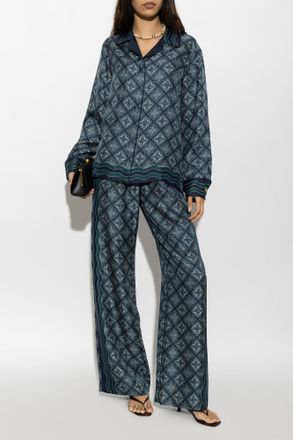 Casablanca Silk Monogram Wide-Leg Pants, Womens, Navy Blue