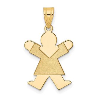 Diamond2Deal 14k Yellow Gold The Kids Solid Satin Small Girl Engravable Joy Charm Pendant
