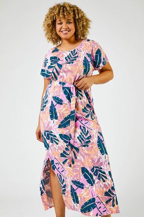 Roman Tropical Leaf Print Maxi Dress