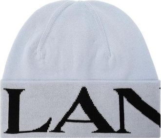Lanvin Beanies, female, Blue, Size: ONE SIZE Ribbed Virgin Wool Hat with Logo