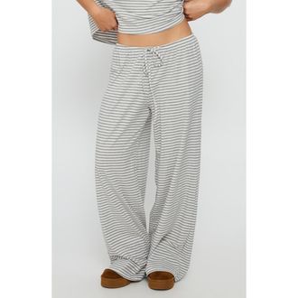 Princess Polly Tobie One-Shoulder Top & Pants Sleep Set in Grey Stripe at Nordstrom, Size 6