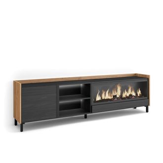 Skraut Home Mueble tv efecto madera negro roble 212x35x61cm chimenea efecto fuego