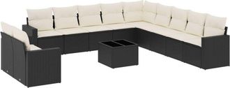 vidaXL Set De Sof&aacute;s De Jard&iacute;n 12 Piezas Cojines Rat&aacute;n Sint&eacute;tico Negro Vidaxl