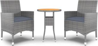 vidaXL Juego De Comedor De Jard&iacute;n 3 Piezas Rat&aacute;n Sint&eacute;tico Gris Vidaxl