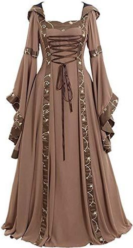 Robe Médiévale Gothique Femme - Manches Trompette, Longueur Maxi, Dentelle, Pour Cosplay, Halloween, Soirée à Thème