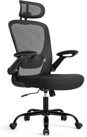 Songmics Silla de oficina de malla con reposacabezas de color negro tinta