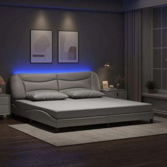 vidaXL Vidaxl - Estructura Cama Con Luces Led Cuero Sint&eacute;tico Blanco 200x200 Cm