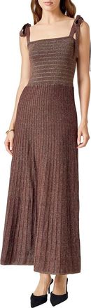 endless rose Tie Strap Metallic Maxi Sweater Dress in Brown at Nordstrom, Size X-Small