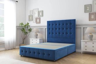 Sloomy Berlin Plush Divan Base 2 Drawers - 54 Headboard & 12 Footboard in Blue | Size: Super King