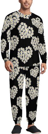 Generic Edelweiss Flowers Heart Mens Pyjama Sets Long Sleeve Tops & Sleepwear Pants Loungewear Lounge Outfits 2XL