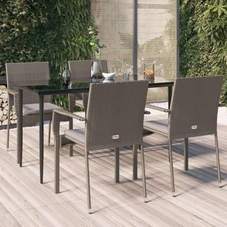 vidaXL Vidaxl - Set Comedor Jard&iacute;n 5 Pzas Y Cojines Rat&aacute;n Sint&eacute;tico Negro Gris