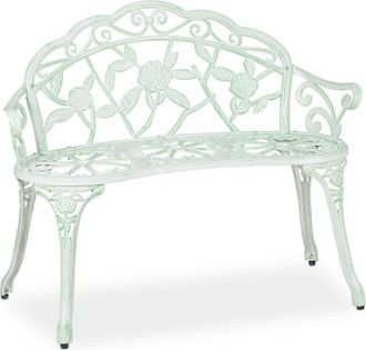 Relaxdays Relaxdays - Garden Bench, 2 Seater, Ornamental, Terrace, Balcony, Cast Aluminium, Antique Look, 78x98x55.5 cm, White/Green