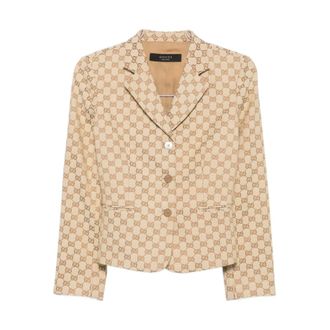 Gucci GG Katoenen Canvas Jas - Dames - Jassen - Beige - Maat: L Katoen