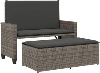 vidaXL Vidaxl - Banco De Jard&iacute;n Con Cojines Y Reposapi&eacute;s Rat&aacute;n Sint&eacute;tico Gris