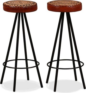 vidaXL Taburetes De Barra De Cocina 2 Unidades Cuero Aut&eacute;ntico Vidaxl