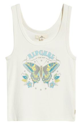 Rip Curl Moon Stretch Cotton Rib Graphic Tank in Bone at Nordstrom, Size Xx-Large