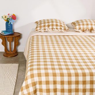 Maisons du monde Juego de cama de algod&oacute;n y lino vichy beige, 260x240 cm